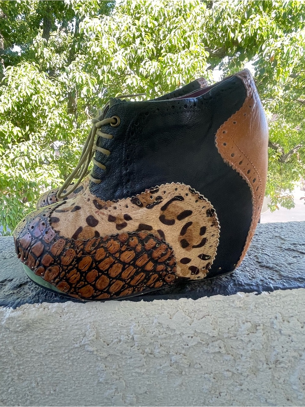 Leather Extremely Rare Irregular Choice Animal Print Wedge Platform Heels 7.5 - Picture 4 of 9